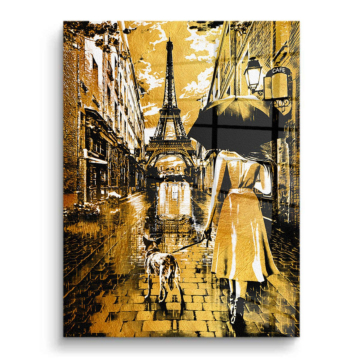 Mujer con perro en París - cuadro PVC brillante
