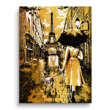Mujer con perro en París - cuadro PVC mate