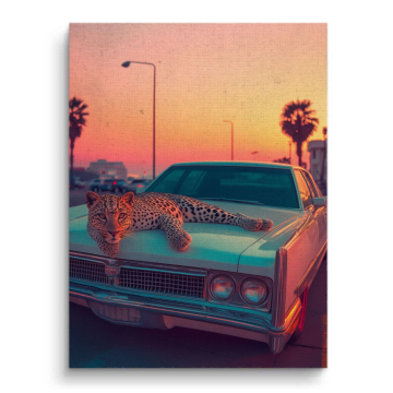 Leopard Lowrider Sonnenuntergang - Leinwandbild