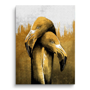 Pareja de flamencos dorados - cuadro en lienzo