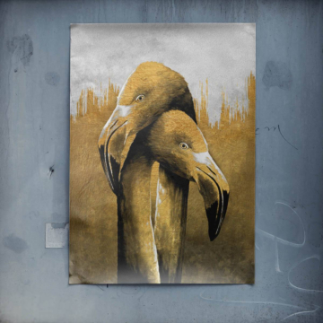 Pareja de flamencos dorados - póster