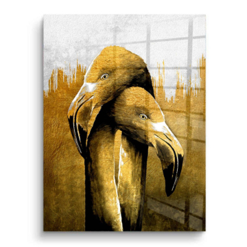 Pareja de flamencos dorados - cuadro PVC brillante