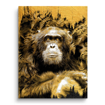 Retrato de chimpancé dorado - cuadro en lienzo