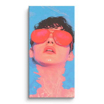 Portrait d'été rétro aux lunettes de soleil - tableau PVC mat