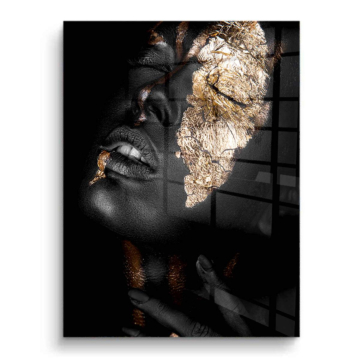 Retrato de mujer con hoja dorada - cuadro PVC brillante