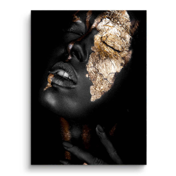 Retrato de mujer con hoja dorada - cuadro PVC mate