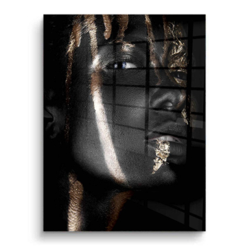 Retrato de rostro negro y dorado - cuadro PVC brillante