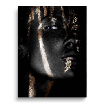 Retrato de rostro negro y dorado - cuadro PVC mate