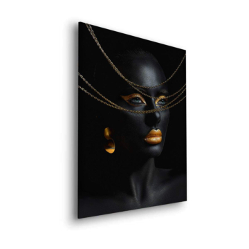 Retrato de mujer enmascarada en negro y dorado - cuadro Dibond mate