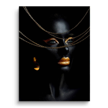 Retrato de mujer enmascarada en negro y dorado - cuadro PVC mate