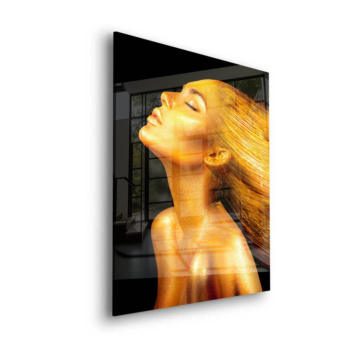 Złoty portret kobiety - obraz na szkle akrylowym