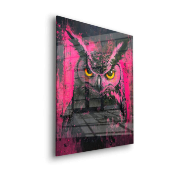 Leuchtend pinke Eule - Acrylglasbild