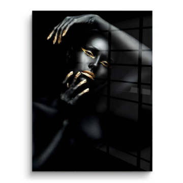 Retrato de rostro negro y dorado - cuadro PVC brillante