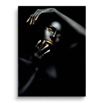 Retrato de rostro negro y dorado - cuadro PVC mate