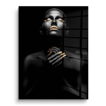 Retrato femenino negro y dorado - cuadro PVC brillante