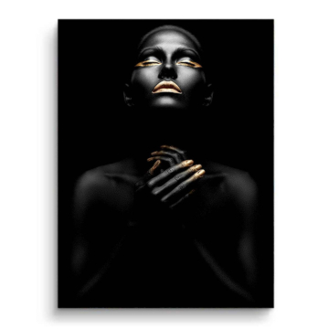 Retrato femenino negro y dorado - cuadro PVC mate