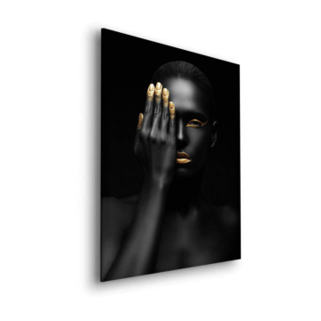 Retrato de belleza negro y dorado - cuadro Dibond mate