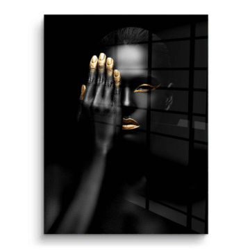Retrato de belleza negro y dorado - cuadro PVC brillante