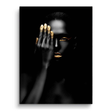Retrato de belleza negro y dorado - cuadro PVC mate