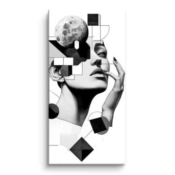 Collage abstrait de femme sous la lune - tableau PVC mat