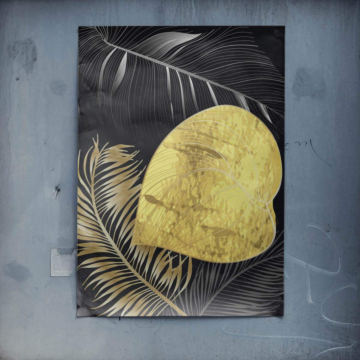 Arte lineal de hoja de palmera dorada - póster