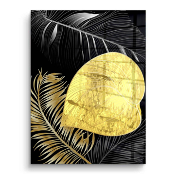 Arte lineal de hoja de palmera dorada - cuadro PVC brillante