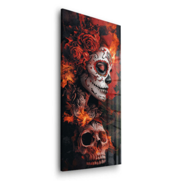Flammender Rosenschädel - Acrylglasbild