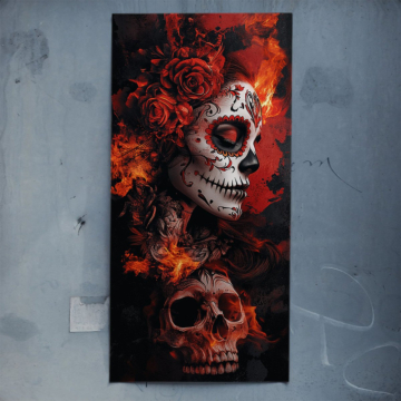Flammender Rosenschädel - Poster