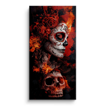 Flammender Rosenschädel - Leinwandbild