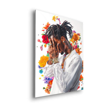 Portrait de rappeur aux fleurs - tableau Dibond mat