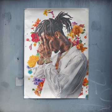 Portrait de rappeur aux fleurs - poster