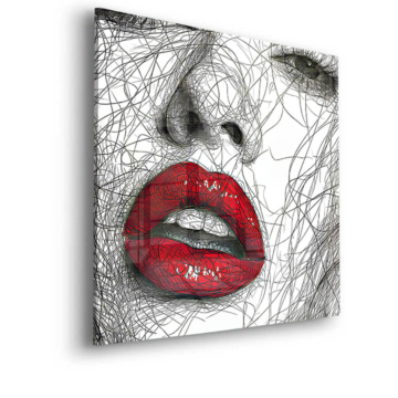 Dibujo lineal de labios rojos - cuadro en vidrio acrílico