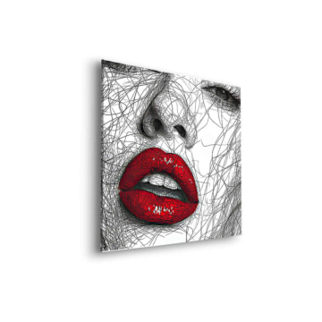Dibujo lineal de labios rojos - cuadro Dibond mate
