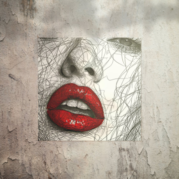 Lèvres rouges dessin au trait - poster