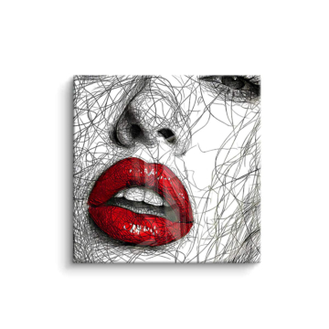 Lèvres rouges dessin au trait - tableau PVC brillant