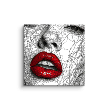 Dibujo lineal de labios rojos - cuadro PVC mate