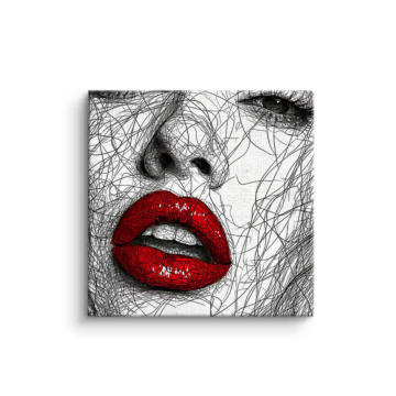 Red Lips Line Drawing Canvas Art