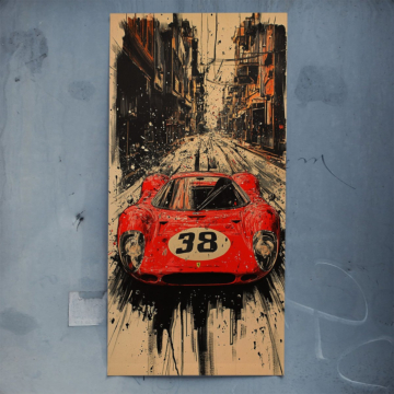 Czerwone auto wyścigowe w stylu vintage - plakat