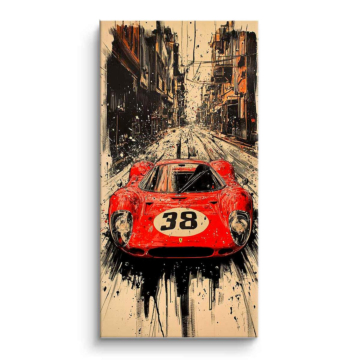 Voiture de course rouge vintage - tableau PVC mat