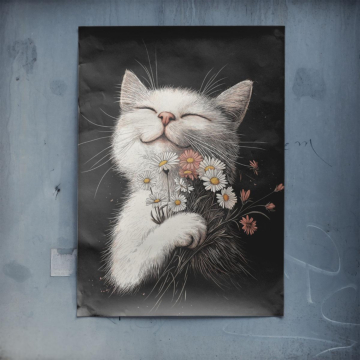 Smiling Cat Flowers Poster Art