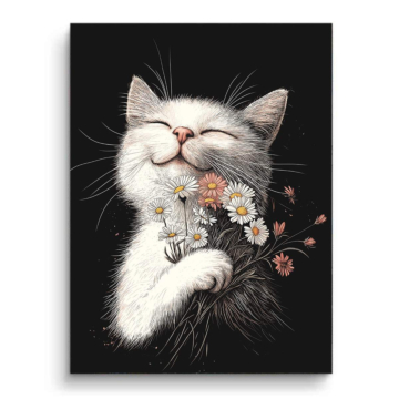 Smiling gato Flowers - cuadro PVC mate