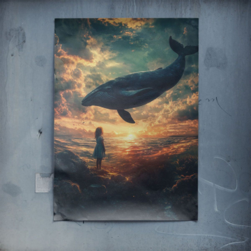 Ballena voladora al atardecer - póster