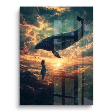 Ballena voladora al atardecer - cuadro PVC brillante
