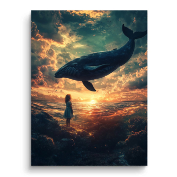 Ballena voladora al atardecer - cuadro PVC mate
