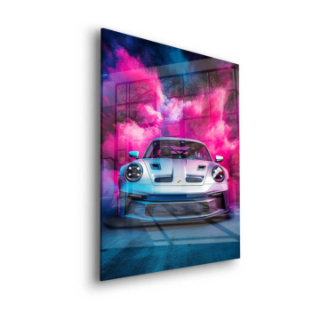 Porsche in pinkem Rauch - Acrylglasbild