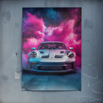 Porsche różowy dym - plakat