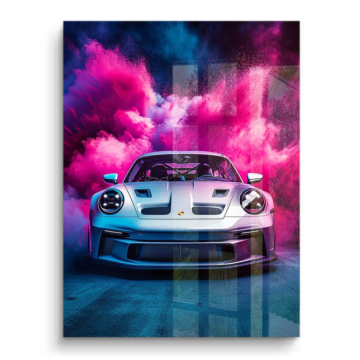 Porsche rose fumée - tableau PVC brillant