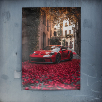 Porsche Crimson Driveway Poster Art