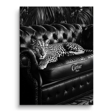 Lampart w salonie inspirowany marką Cartier - obraz na matowym PVC