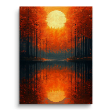 Autumn Lake Sunset Canvas Art